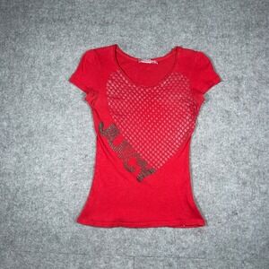 Juicy Couture T Shirt Women Small Red Graphic Heart Logo embellished Slim Fit